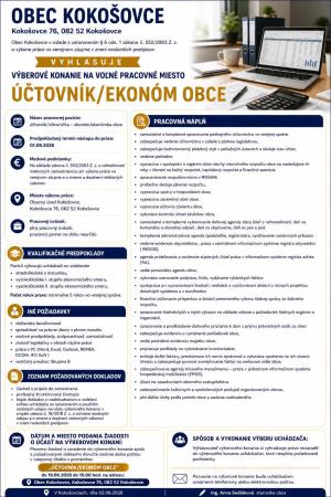 Výberové konanie účtovník/ekonóm obce Kokošovce